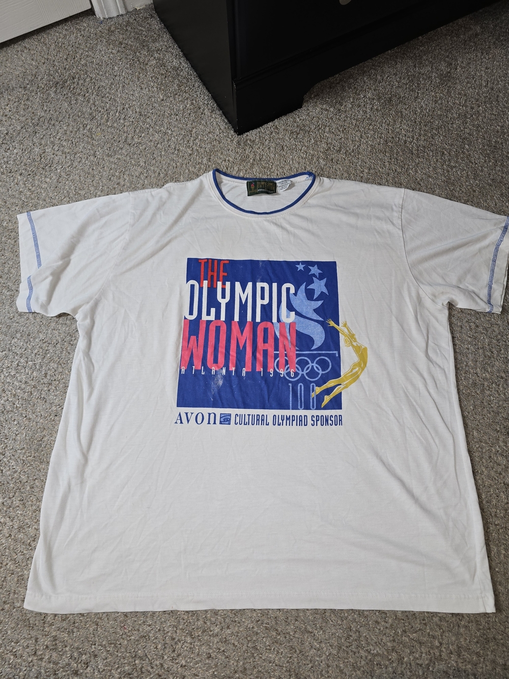 Vintage 90's The Olympic Woman Atlanta 1996 White Graphic T‑Shirt Size 1x/2x